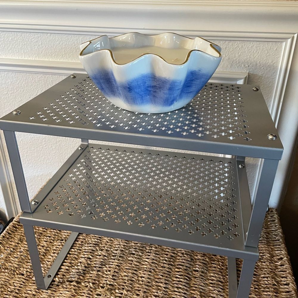 Somgmics Two Level Metal Decorative Shelf with Heavy 21 Ounce Swirl Bowl Candle